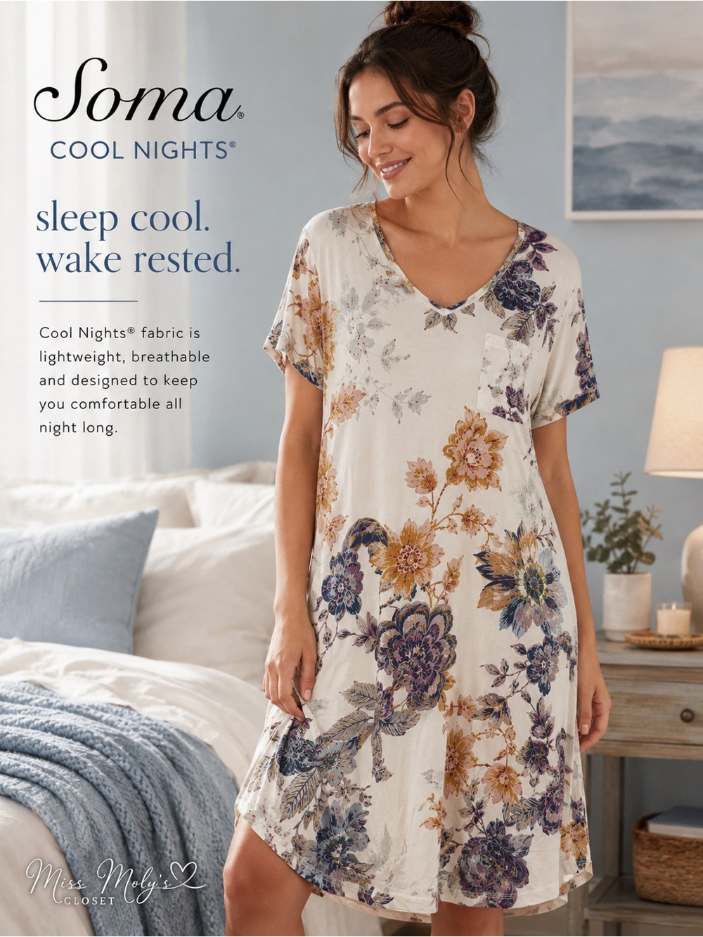 Soma Cool Nights Floral Sleep Shirt Nightgown Large